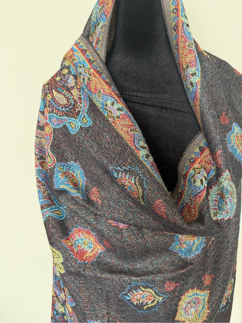 Multicolor Paisley Lightweight Shawl Scarf - Black Base